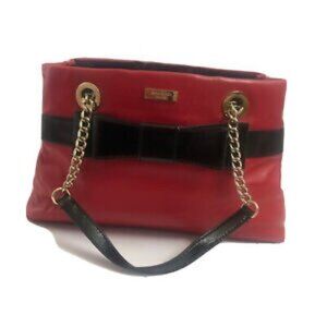 Kate Spade Handbag Satchel leather Red black with bow